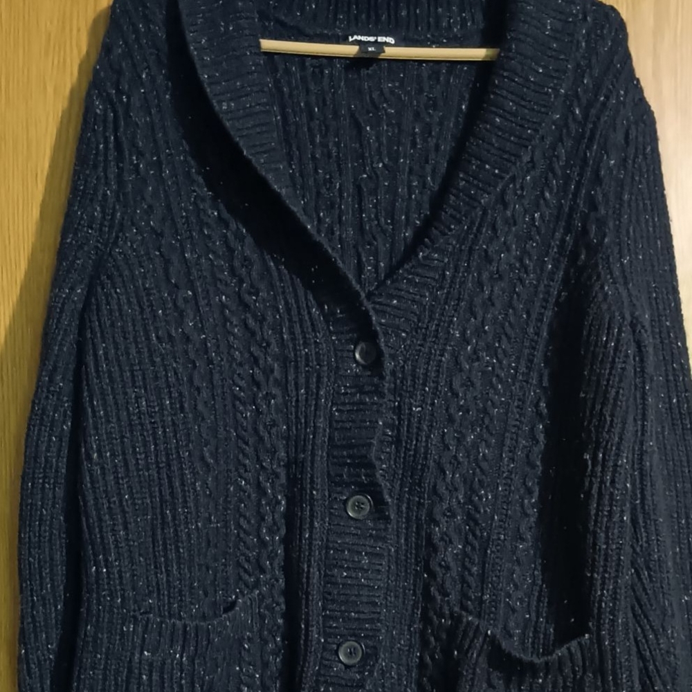 Lands' End Navy Cable Knit Cardigan Sweater